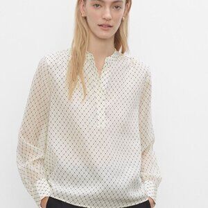 Club Monaco Popover Silk Shirt (White/Black Multi)